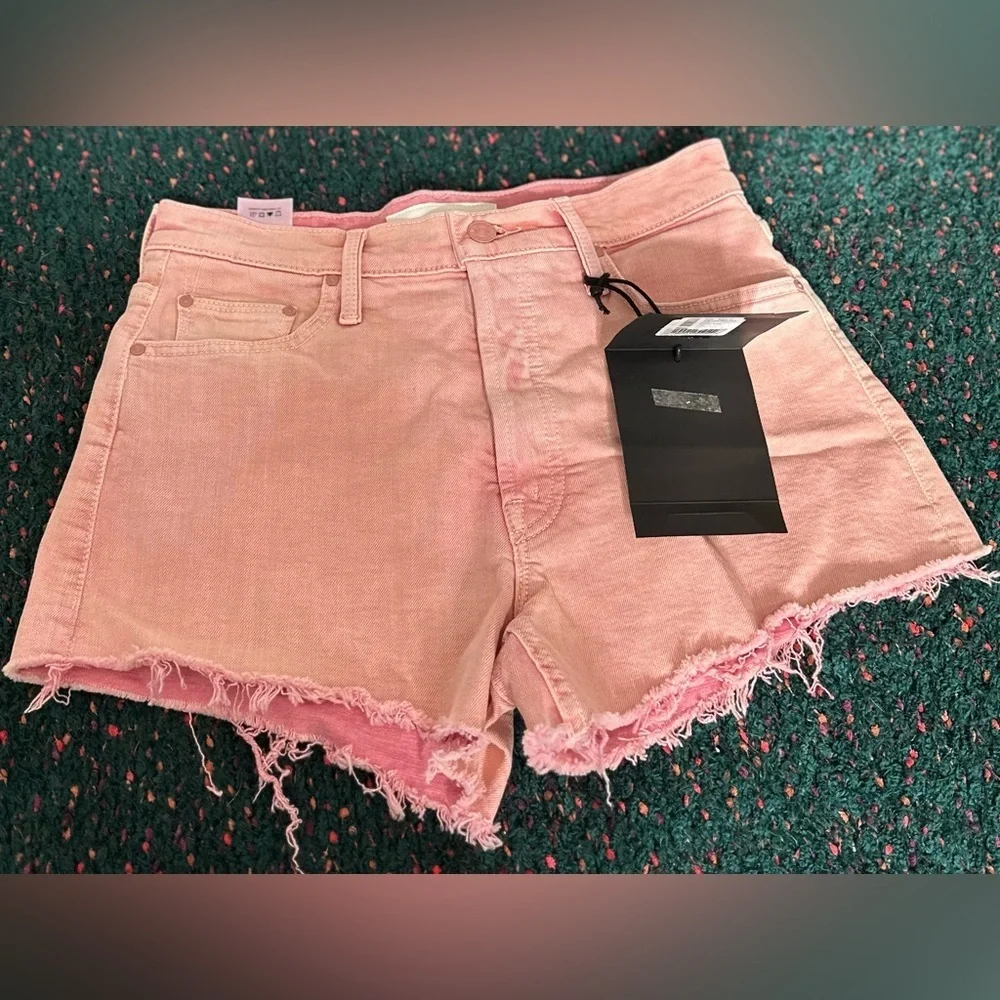 RARE MOTHER NWT The Tomcat Kick Fray Denim Shorts in Into The Midst—26